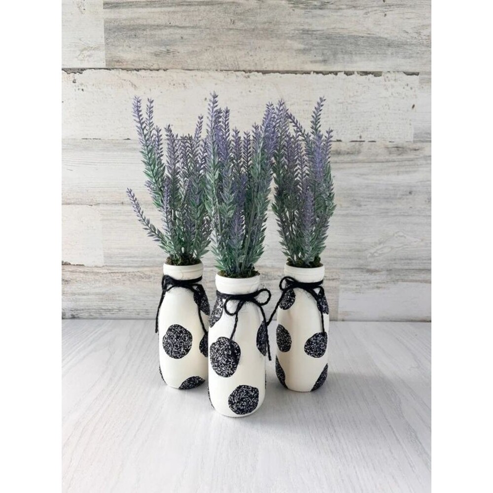 3 Cow Decor Bottles with Faux Lavender